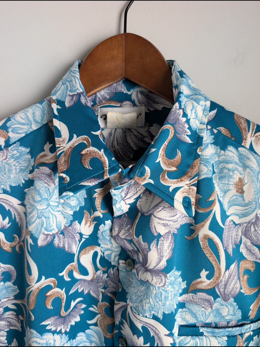 VTG Tori Richard Hawaiian Shirt Large Teal Blue Floral Aloha Button Up USA Made